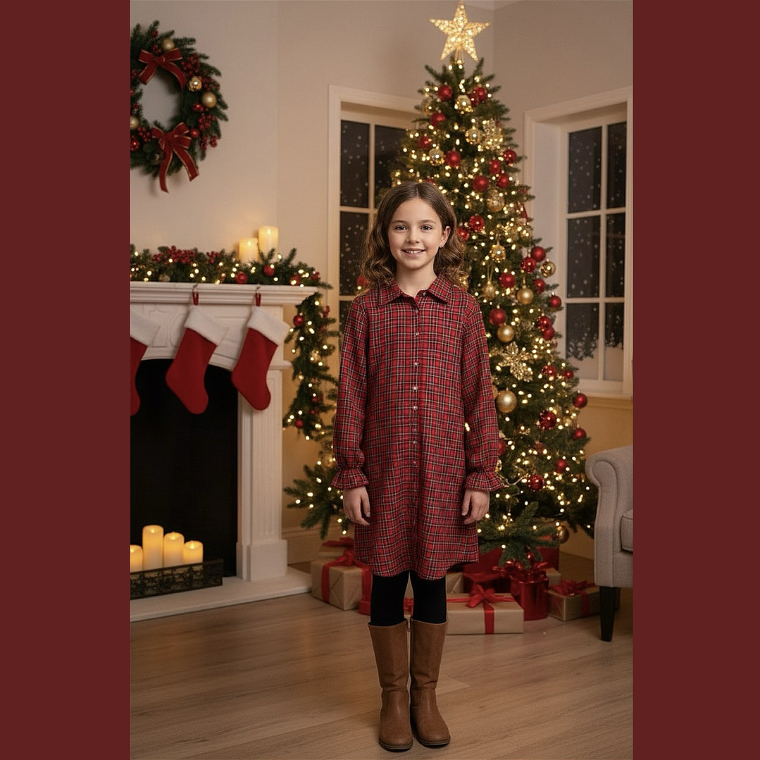 Camiseiro Flor #Xadrez-5 | Match Adulto + Menina  2