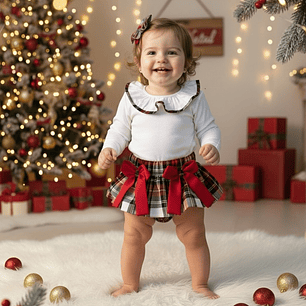 Conjunto Joana Padrão #XadrezBranco com laços #Vermelhos