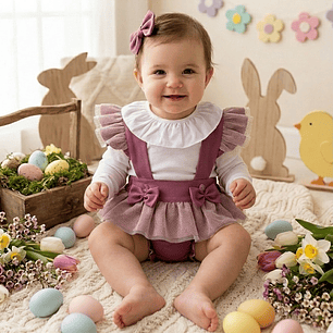 Conjunto Tânia com tule #RosaVelho 