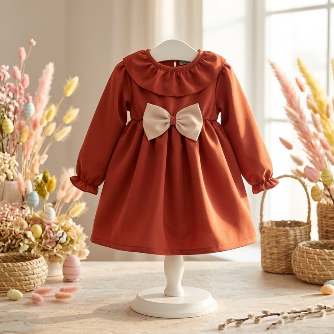 Vestido Antonela #Terracota com laço #Bege 2