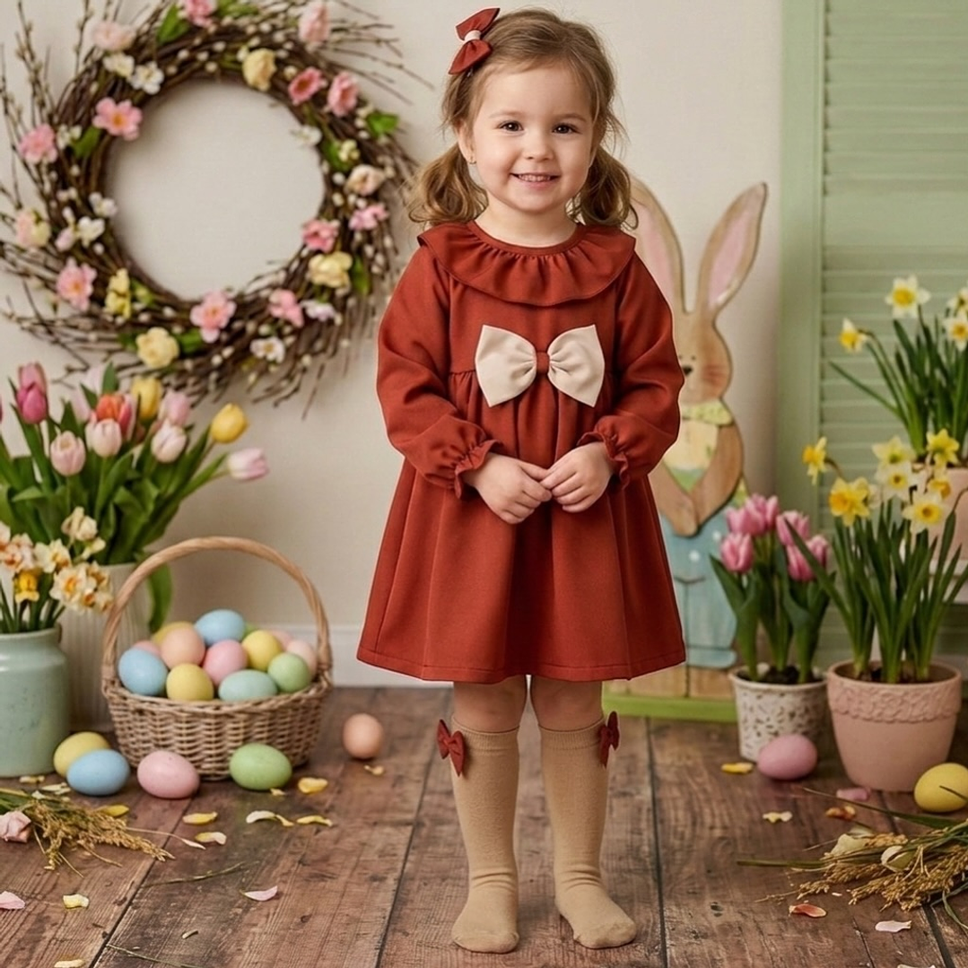 Vestido Antonela #Terracota com laço #Bege 1