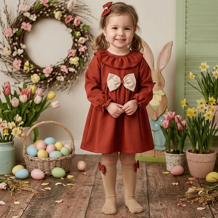 Vestido Antonela #Terracota com laço #Bege 1