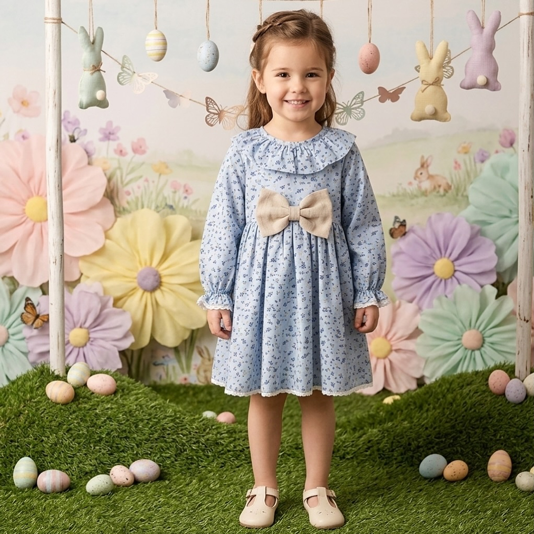 Vestido Antonela #Padrão-6 com laço #Bege 1