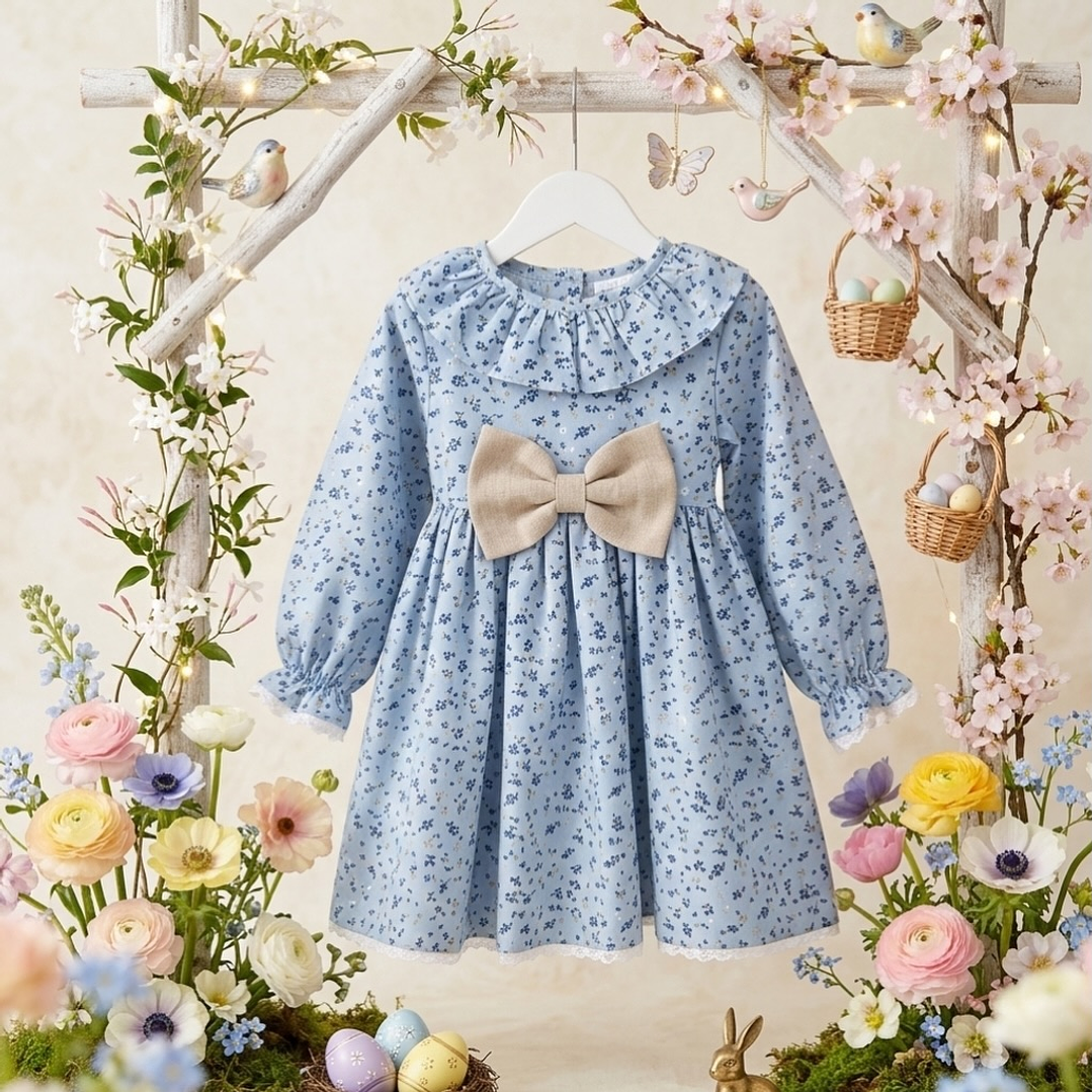 Vestido Antonela #Padrão-6 com laço #Bege 2