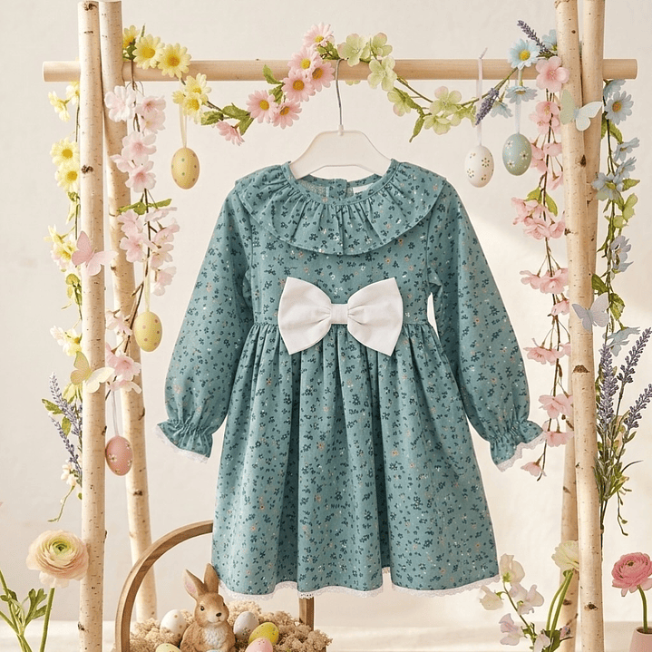 Vestido Antonela #Padrão-9 com laço #Branco 2