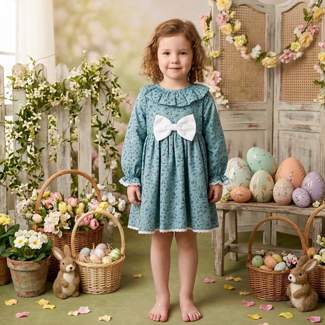 Vestido Antonela #Padrão-9 com laço #Branco 1