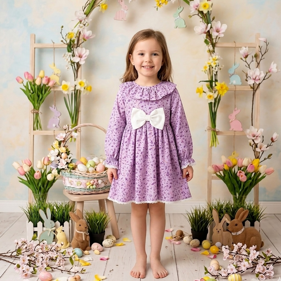 Vestido Antonela #Padrão-8 com laço #Branco  1