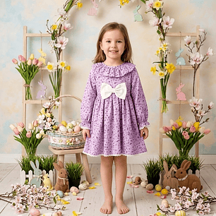 Vestido Antonela #Padrão-8 com laço #Branco 