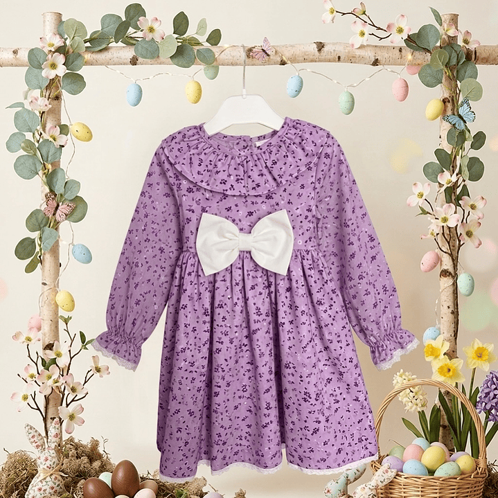 Vestido Antonela #Padrão-8 com laço #Branco  2