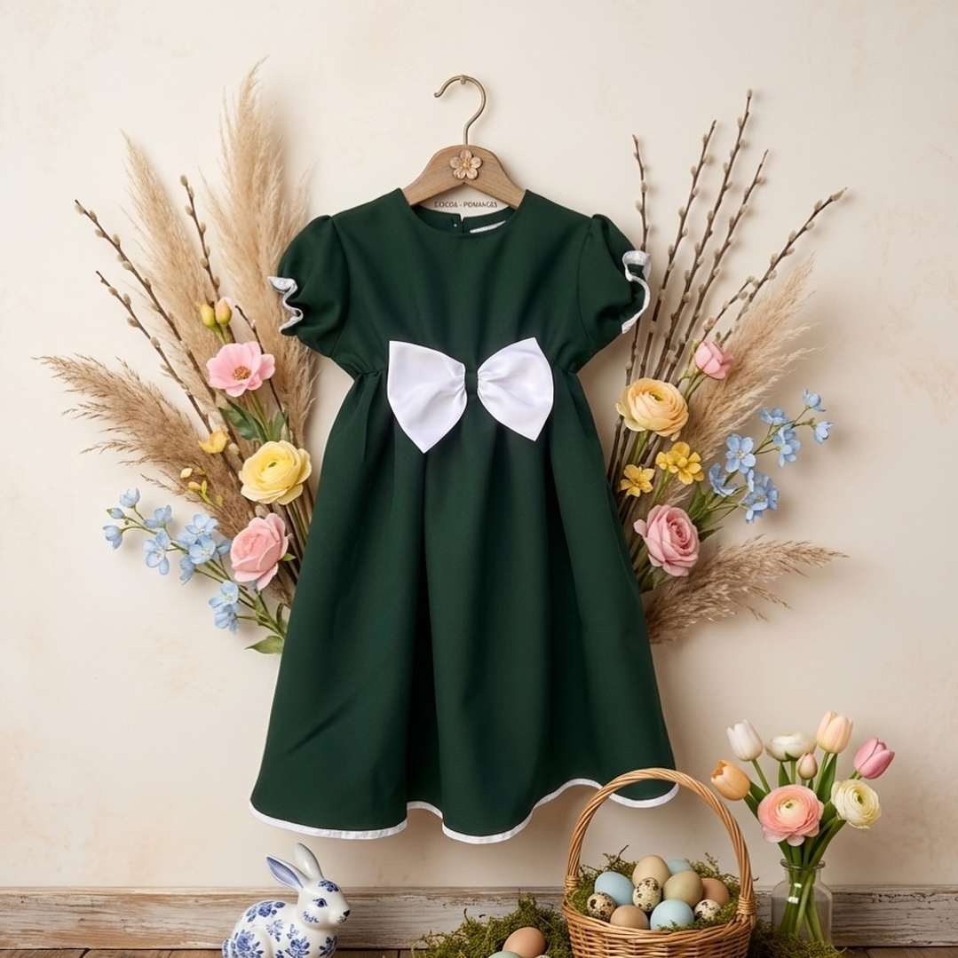 Vestido Antonela #VerdeGarrafa com laço #Branco 2