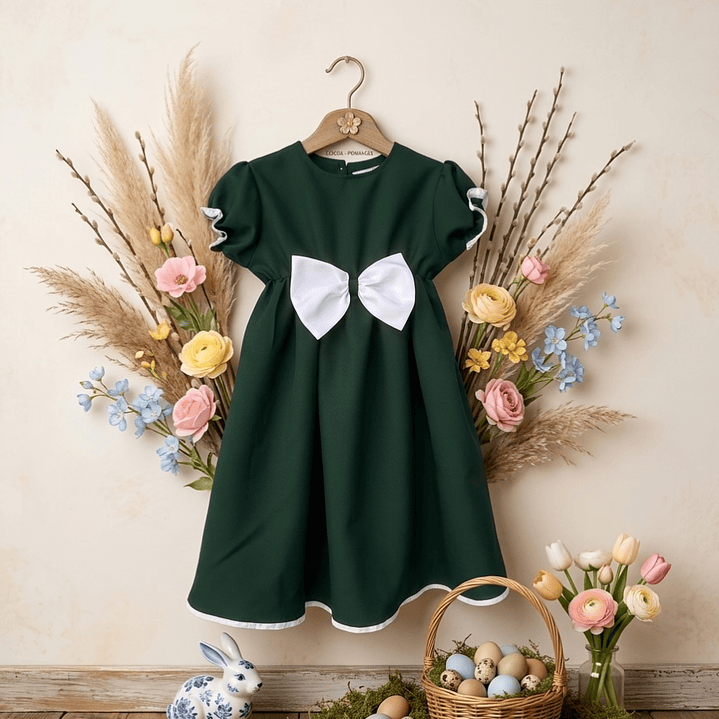 Vestido Antonela #VerdeGarrafa com laço #Branco 2