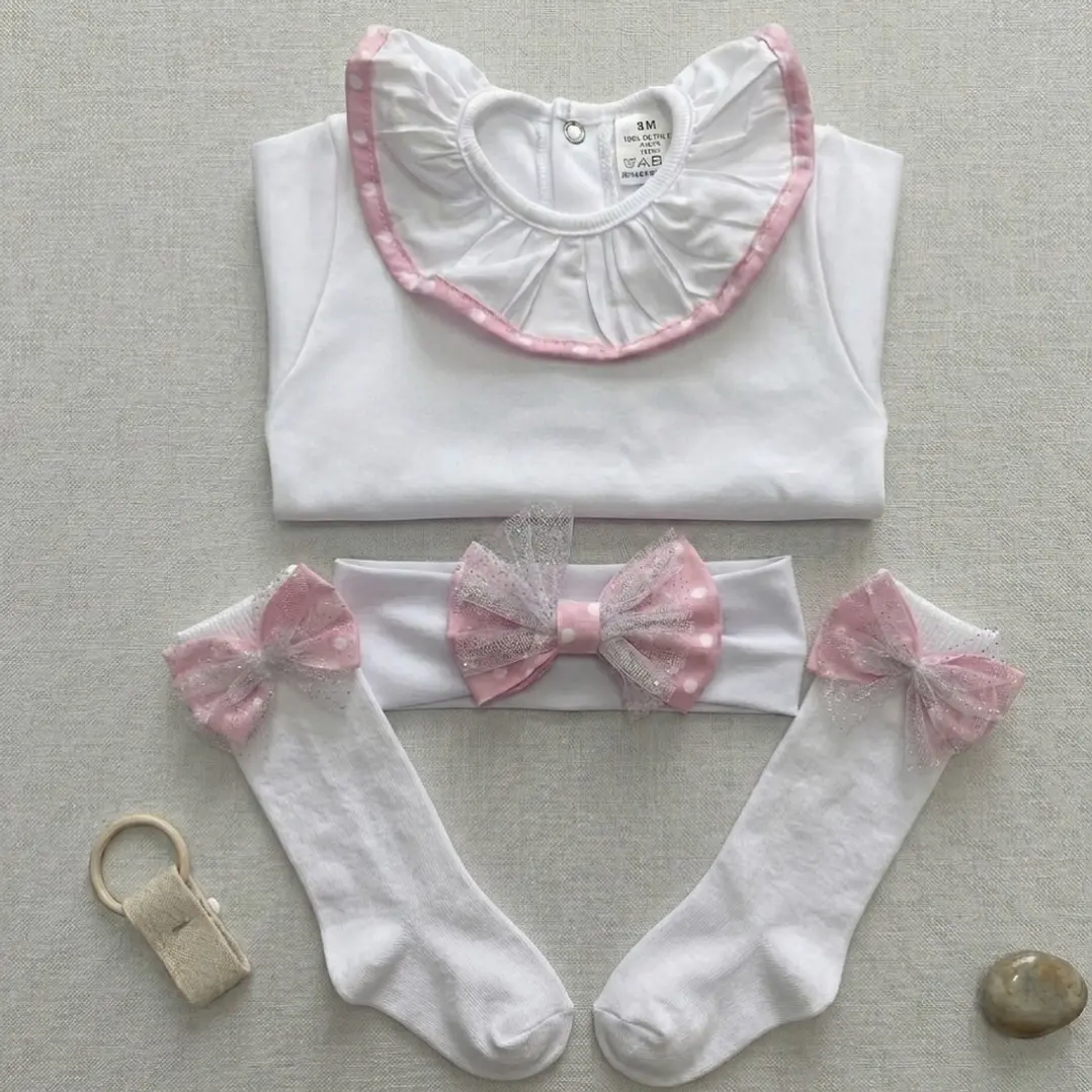 Conjunto Constança com tule #RosaBarbieBolasBrancas 2