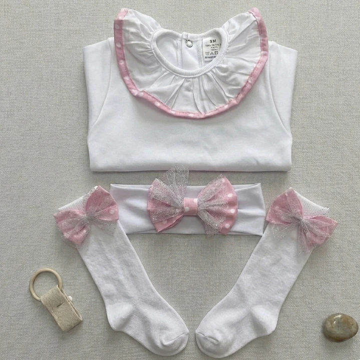 Conjunto Constança com tule #RosaBarbieBolasBrancas 2