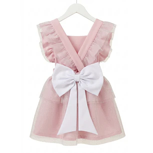 Vestido/Fofo Constança c/tule #RosaBarbie com laço Rabo de Peixe #Branco