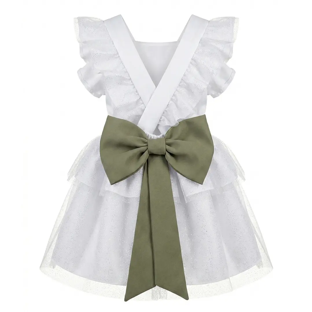 Conjunto Constança c/tule #Branco com laço Rabo de Peixe #VerdeOliva 1