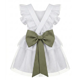 Vestido/Fofo Constança c/tule #Branco com laço Rabo de Peixe #VerdeOliva