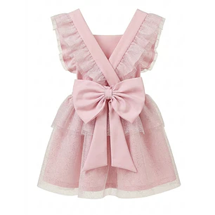 Vestido/Fofo Constança c/tule #RosaBarbie com laço Rabo de Peixe #RosaBarbie