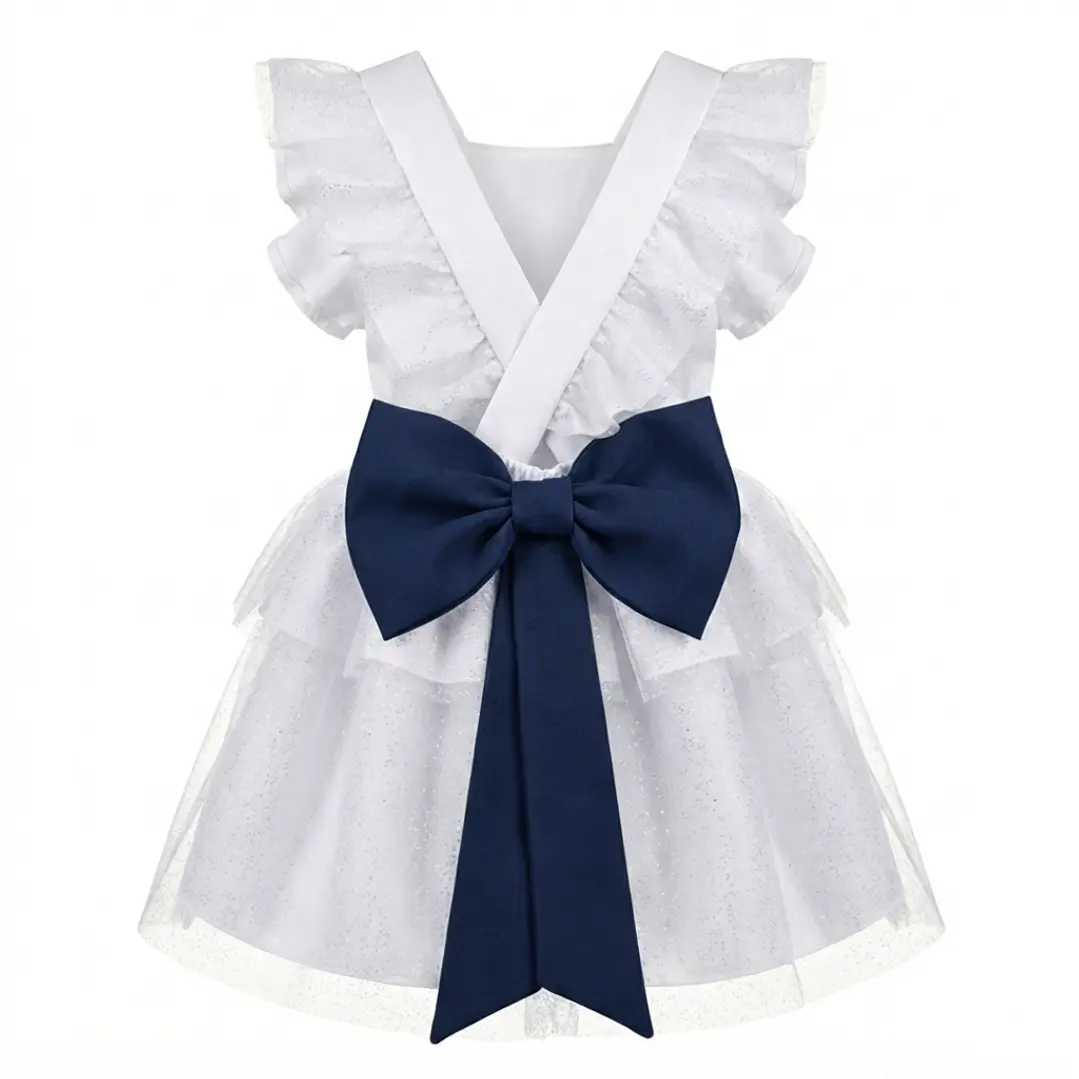 Vestido/Fofo Constança c/tule #Branco com laço Rabo de Peixe #AzulMarinho 1