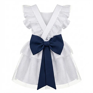 Vestido/Fofo Constança c/tule #Branco com laço Rabo de Peixe #AzulMarinho