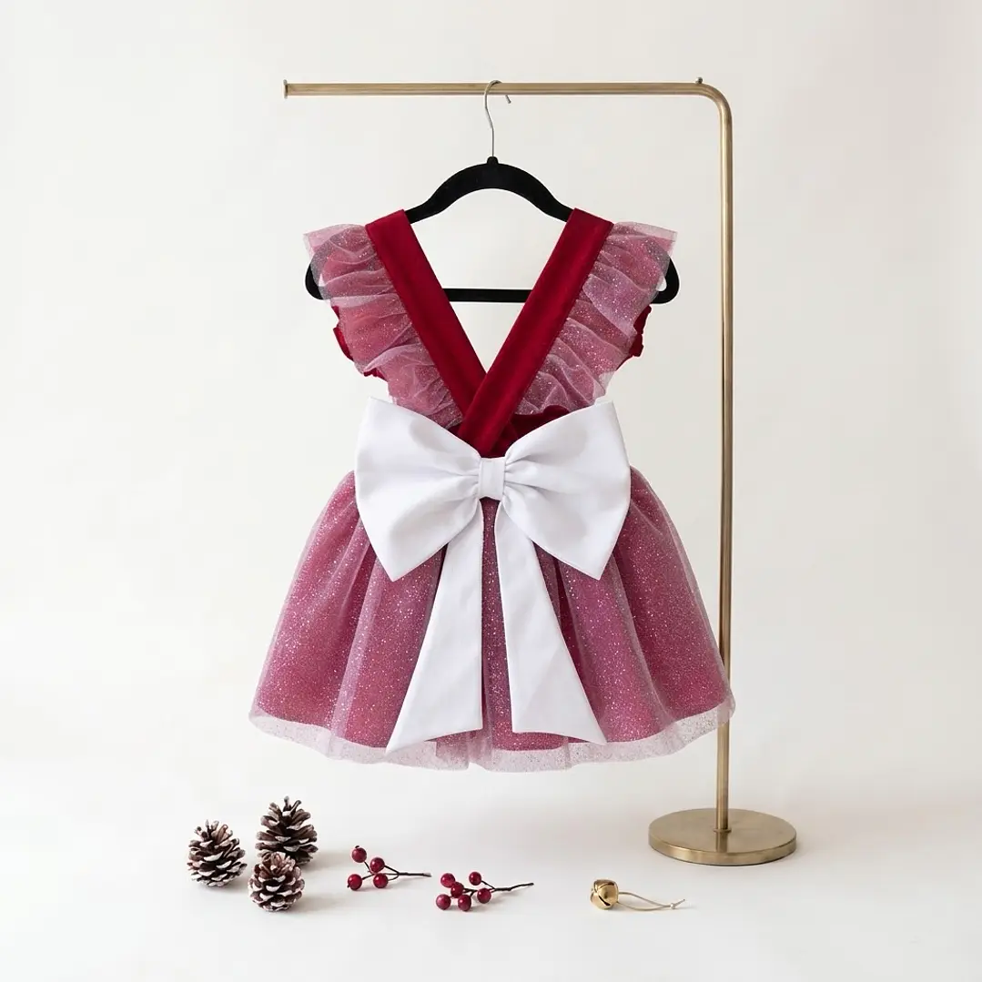 Vestido/Fofo Pilar c/tule #Vermelho com laço Rabo de Peixe #Branco 1