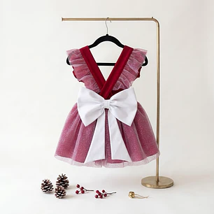 Vestido/Fofo Pilar c/tule #Vermelho com laço Rabo de Peixe #Branco