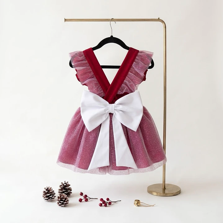 Vestido/Fofo Pilar c/tule #Vermelho com laço Rabo de Peixe #Branco 1