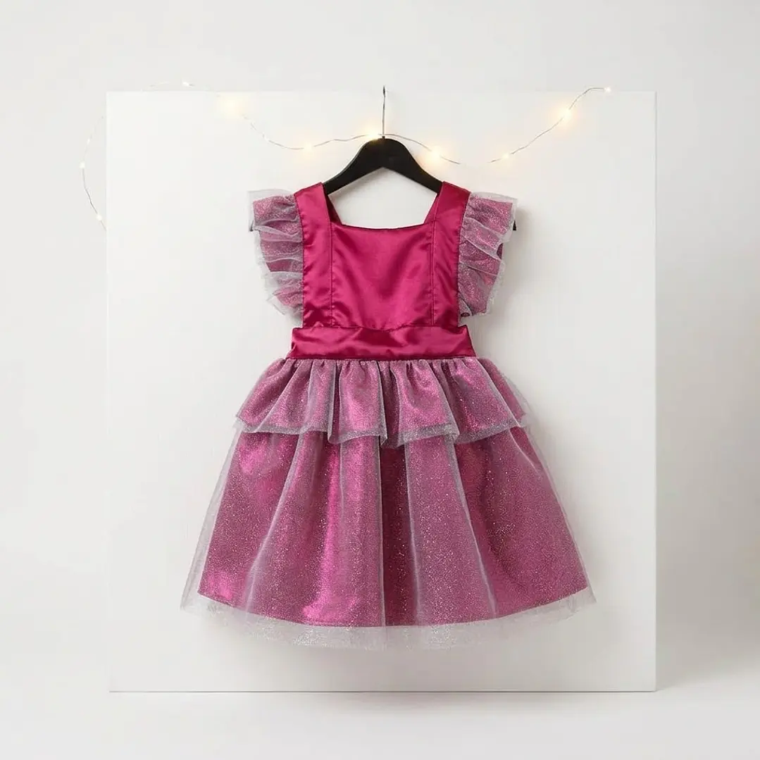 Vestido/Fofo Constança com tule em CETIM #Bordô com laço Rabo de Peixe #Bordô 2