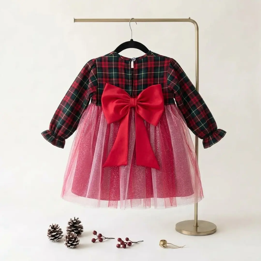 Vestido Bea #XadrezVerde com Laço Rabo de Peixe #Vermelho 1