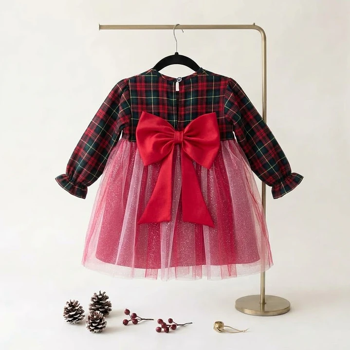 Vestido Bea #XadrezVerde com Laço Rabo de Peixe #Vermelho 1