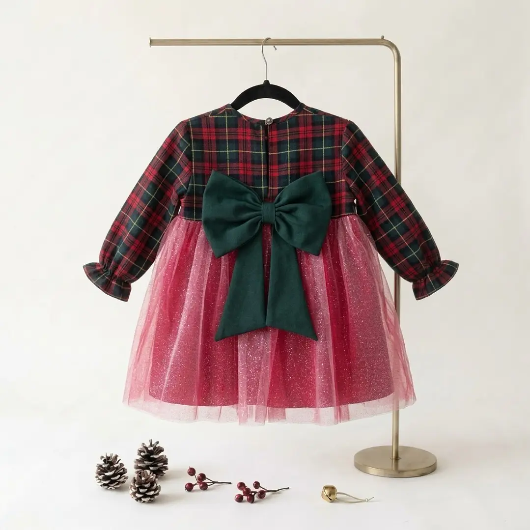 Vestido Bea #XadrezVerde com Laço Rabo de Peixe #VerdeGarrafa 1