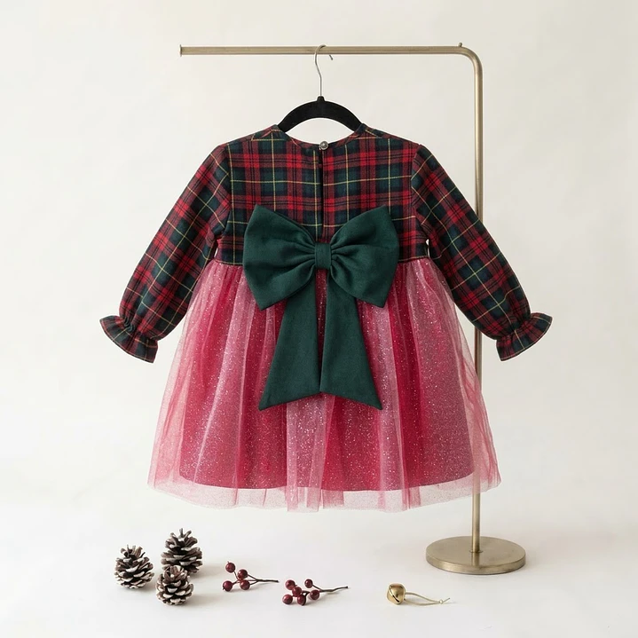 Vestido Bea #XadrezVerde com Laço Rabo de Peixe #VerdeGarrafa 1