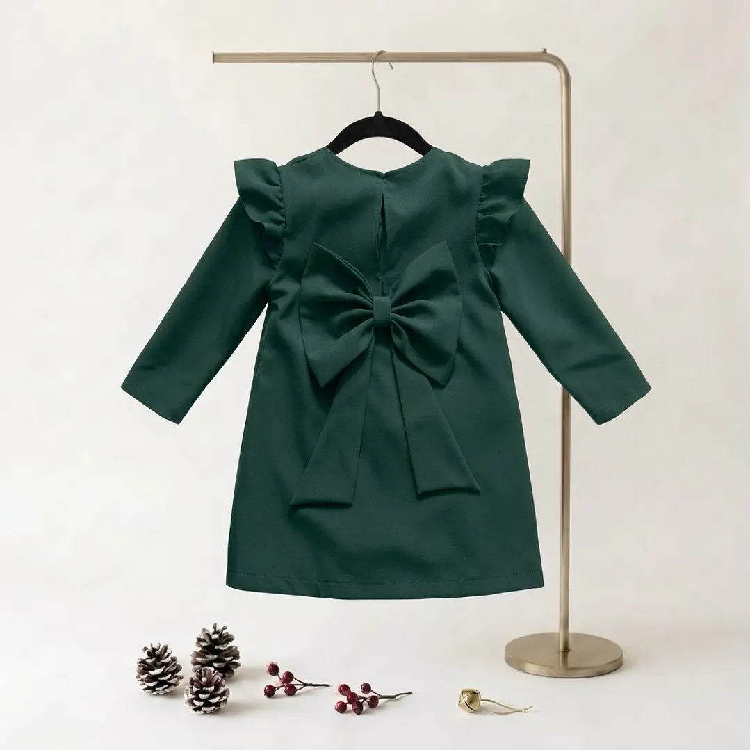 Vestido Lili c/ Laço Rabo de Peixe #VerdeGarrafa | Menina 2