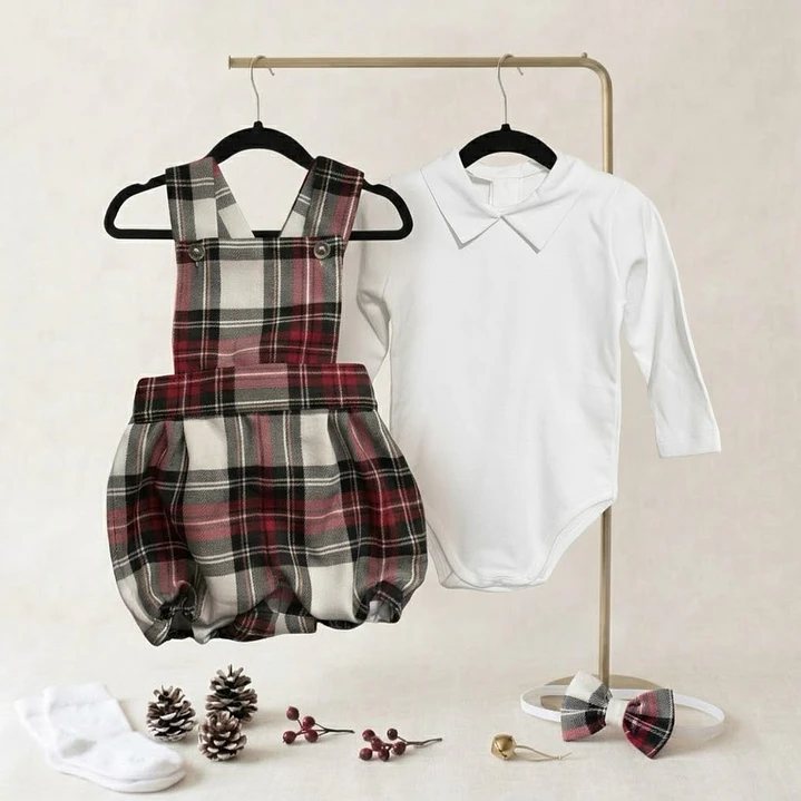 Conjunto Júnior com elástico nas pernas #XadrezBranco  1