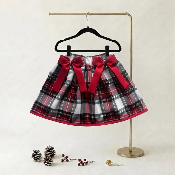 Joana Padrão #XadrezBranco com laços e beirinha em #Vermelho 1