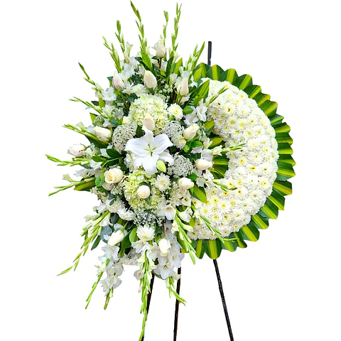 Corona Floral con Rosas, Hortensias, Pompos y flores variadas