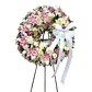 Corona Redonda Funeraria - Rosas Blancas y Liliums Fucsias - Miniatura 2