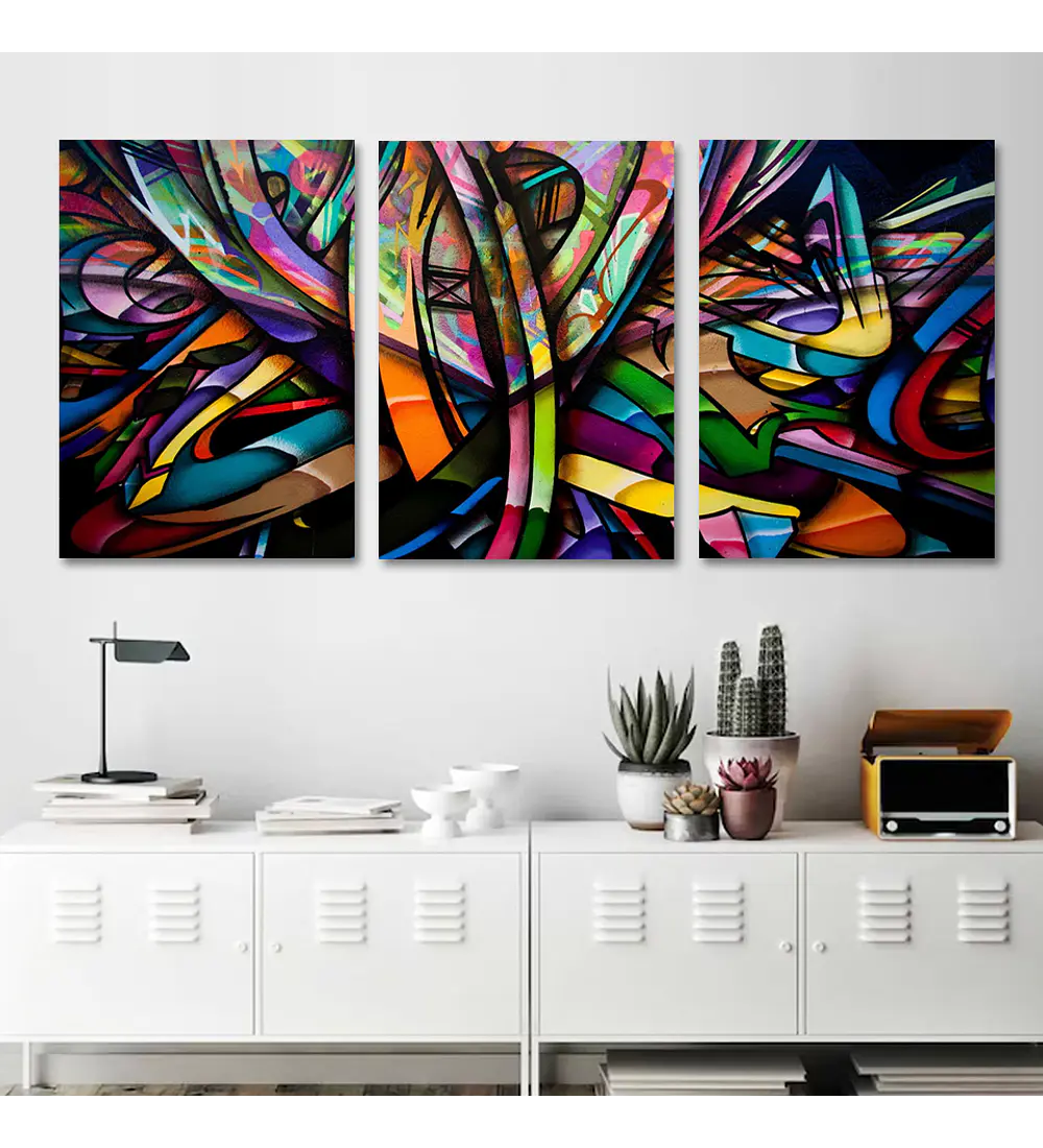 Trio de Painéis em Canvas Graphite
