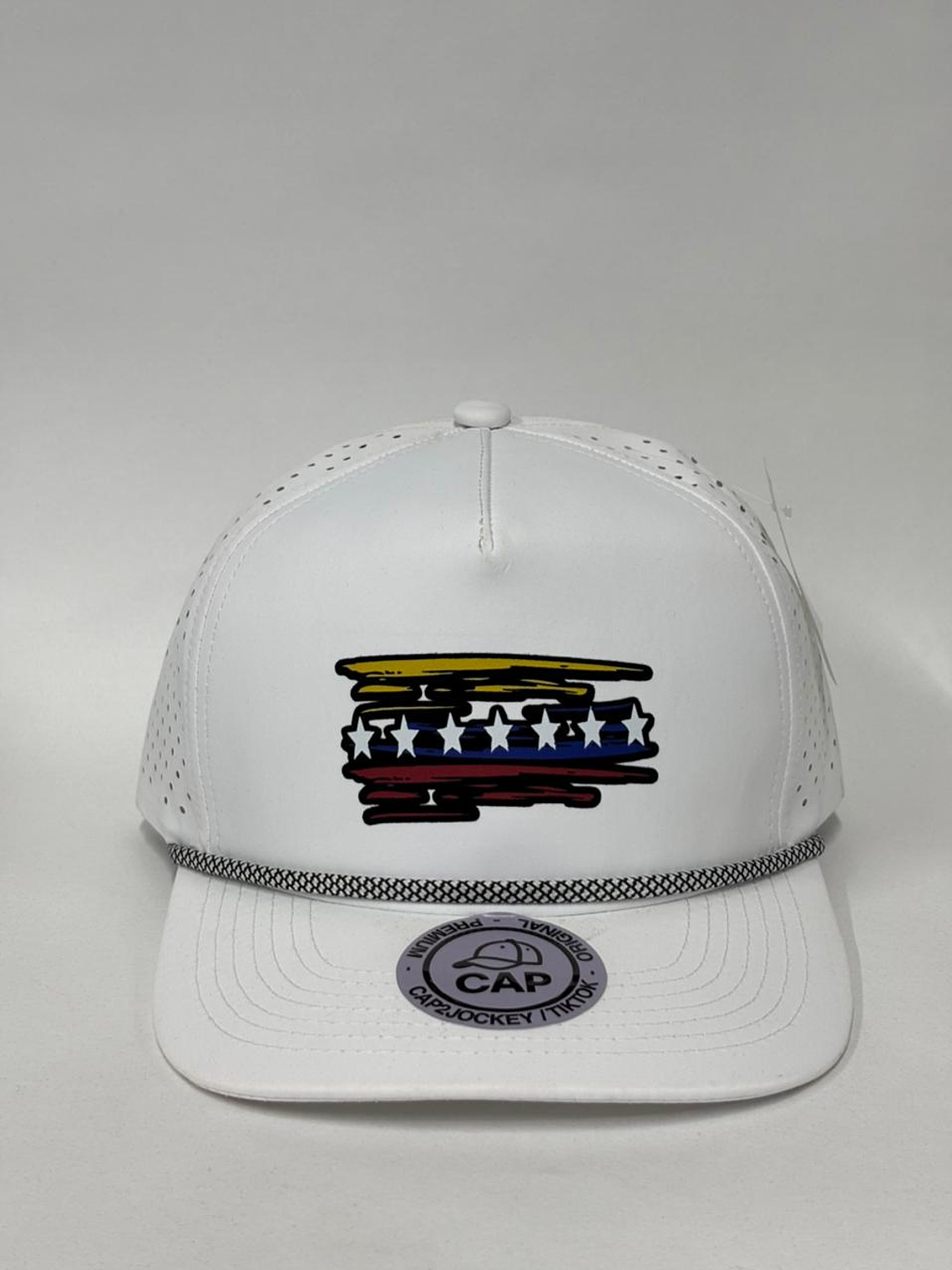 Gorra con malla laser 5p - Blanco / Bandera jaspeada Vzla 1
