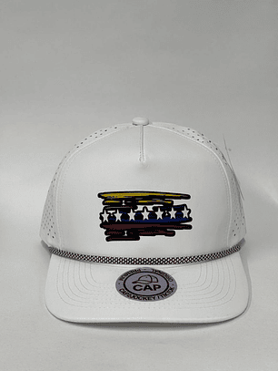 Gorra con malla laser 5p - Blanco / Bandera jaspeada Vzla