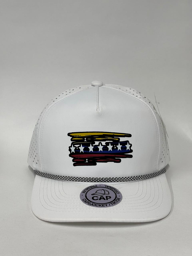 Gorra con malla laser 5p - Blanco / Bandera jaspeada Vzla 1