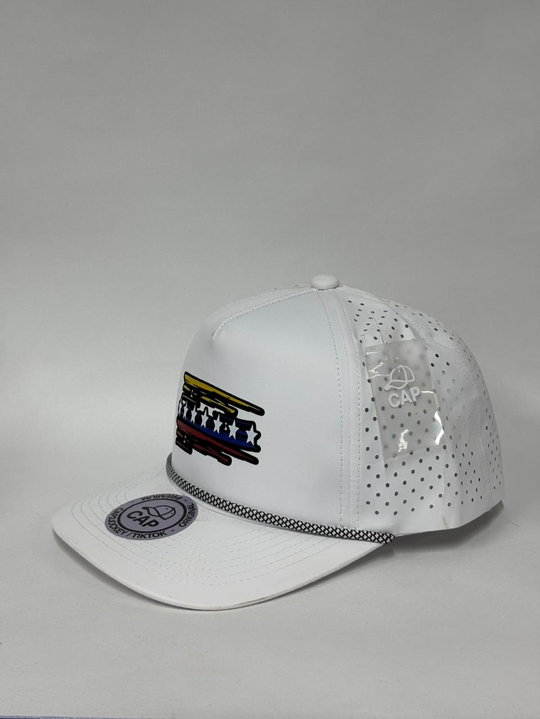 Gorra con malla laser 5p - Blanco / Bandera jaspeada Vzla 2