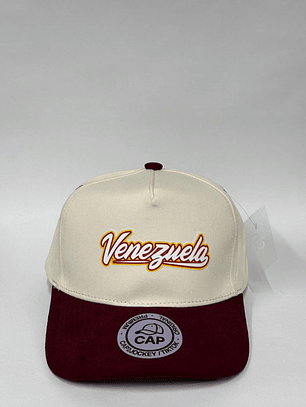 Gorra lisa de lona 5p - Bicolor Beige x Burdeo / Venezuela  