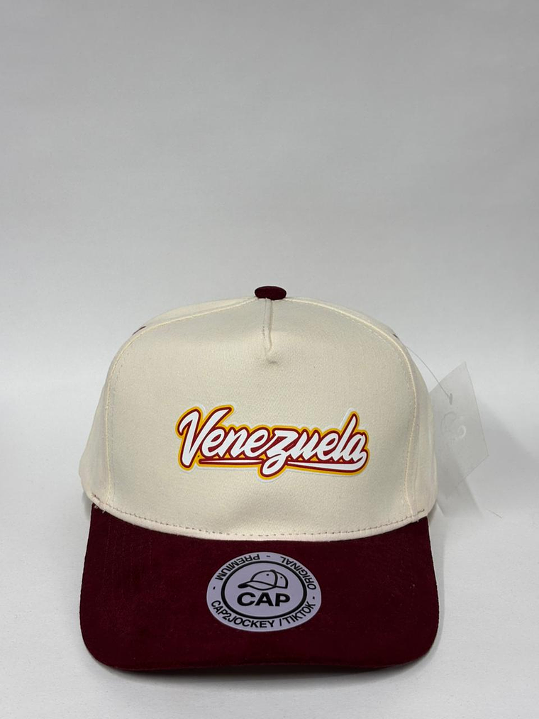 Gorra lisa de lona 5p - Bicolor Beige x Burdeo / Venezuela   1