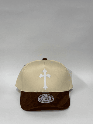 Gorra lisa de lona 5p - Bicolor beige x marrón - Cruz 