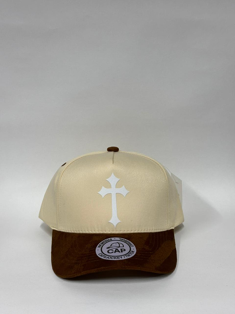 Gorra lisa de lona 5p - Bicolor beige x marrón - Cruz  1