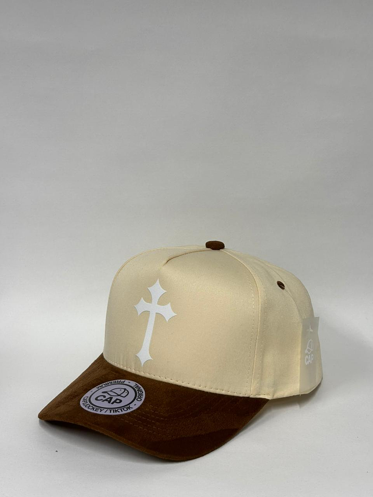 Gorra lisa de lona 5p - Bicolor beige x marrón - Cruz  2