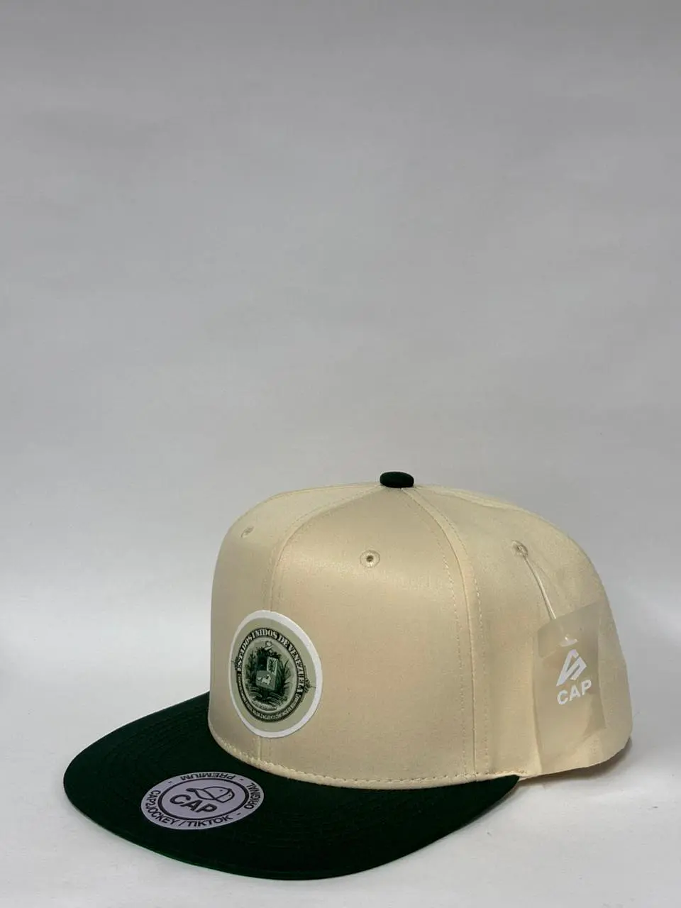 Gorra plana de lona 6p - Beige x verde / Sello Vintage de Vzla  2