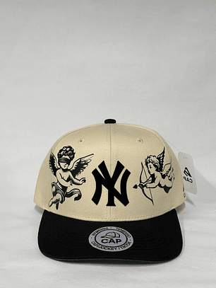 Gorra de lona 6p semi curva - Beige x negro / Ángeles de NY