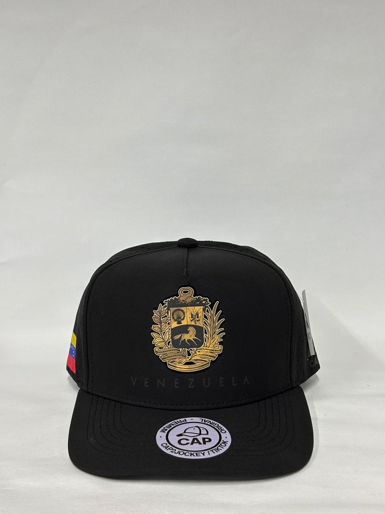 Gorra de lona 5p - Negro / Escudo dorado Vzla  1