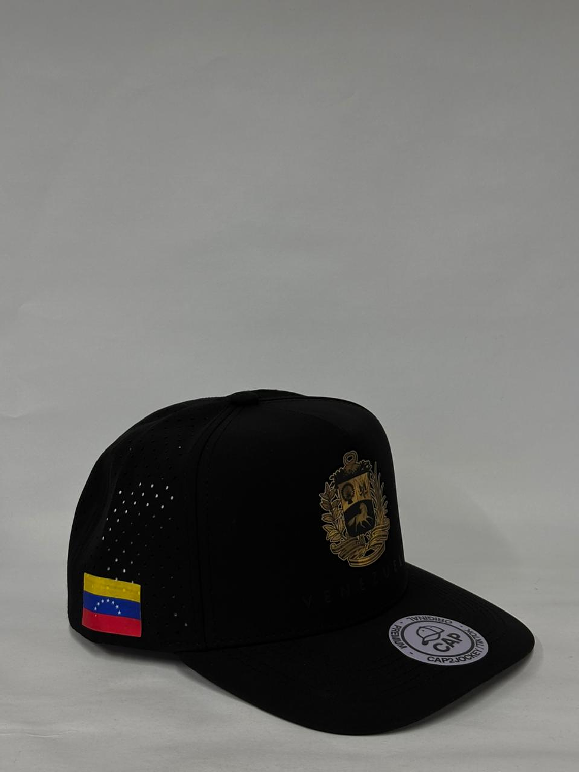 Gorra de lona 5p - Negro / Escudo dorado Vzla  2
